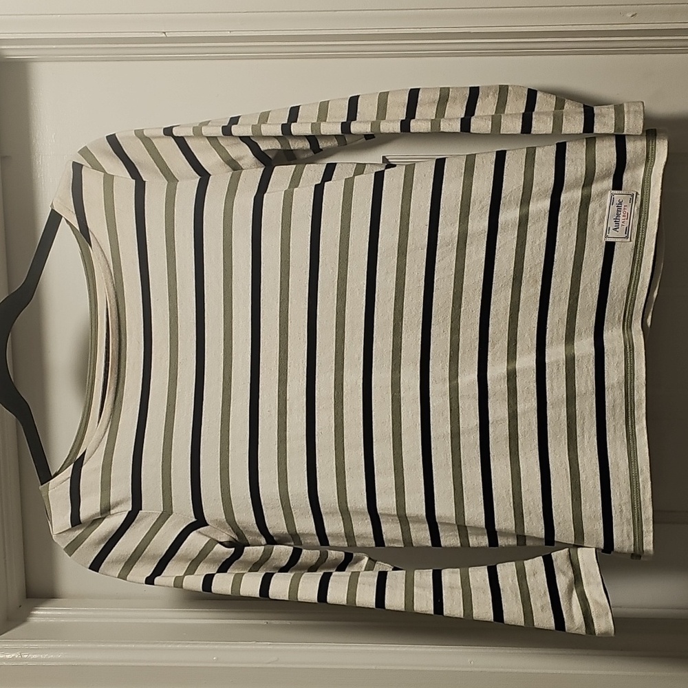 Talbots Navy & Olive Striped Long Sleeve Top